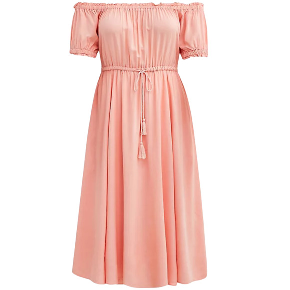 Torrid NWT Off-Shoulder Peasant Midi Dress - Challis Peach Size 6X Waist Tie - Picture 2 of 7